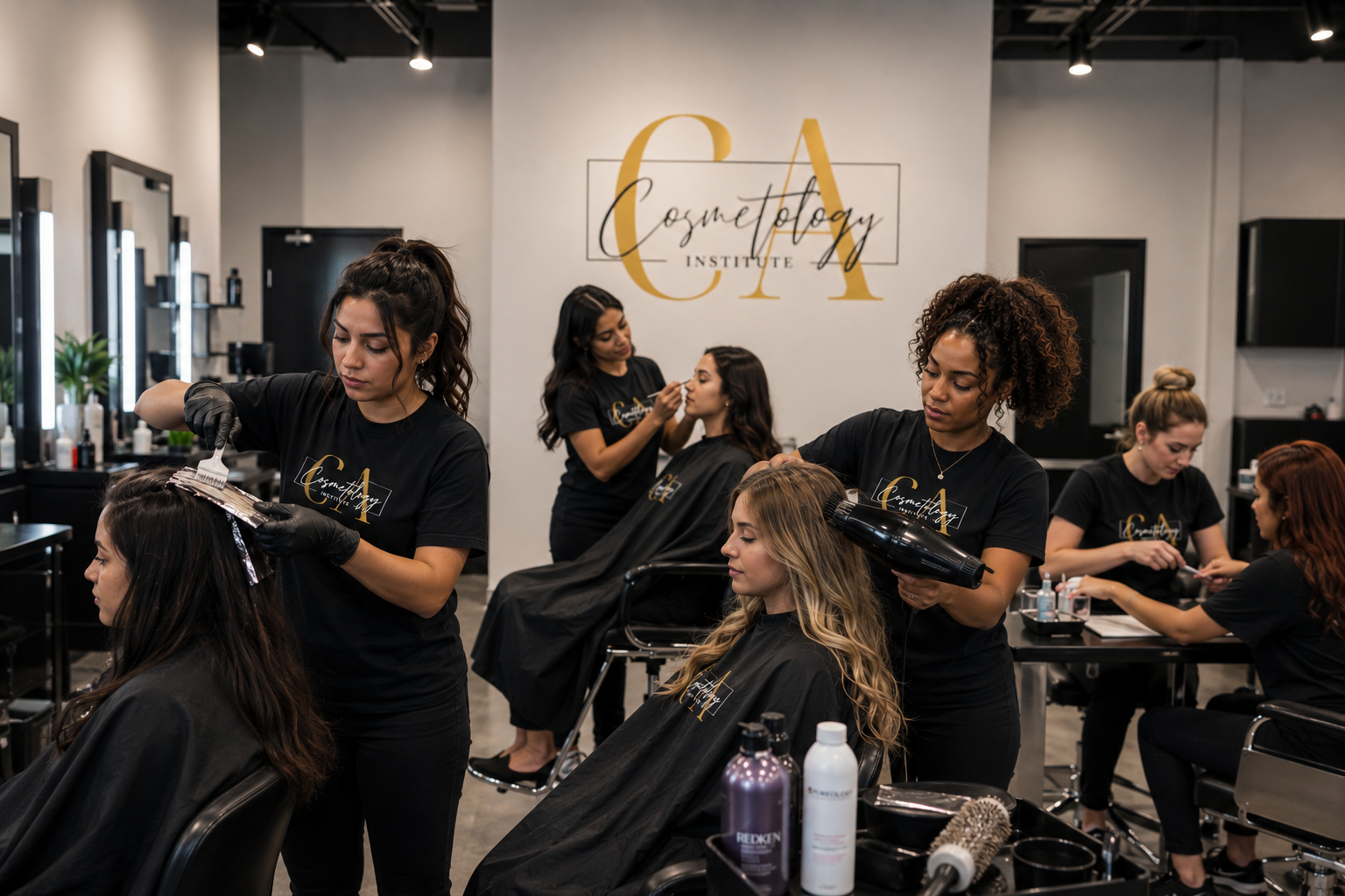 Cosmetology student in salon training